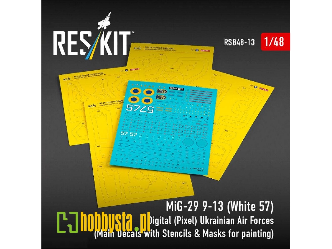 Mig-29 9-13 - (White 57) Digital (Pixel) Ukrainian Air Forces (Main Decals With Stencils & Masks For Painting / 4 Pcs) - image 1
