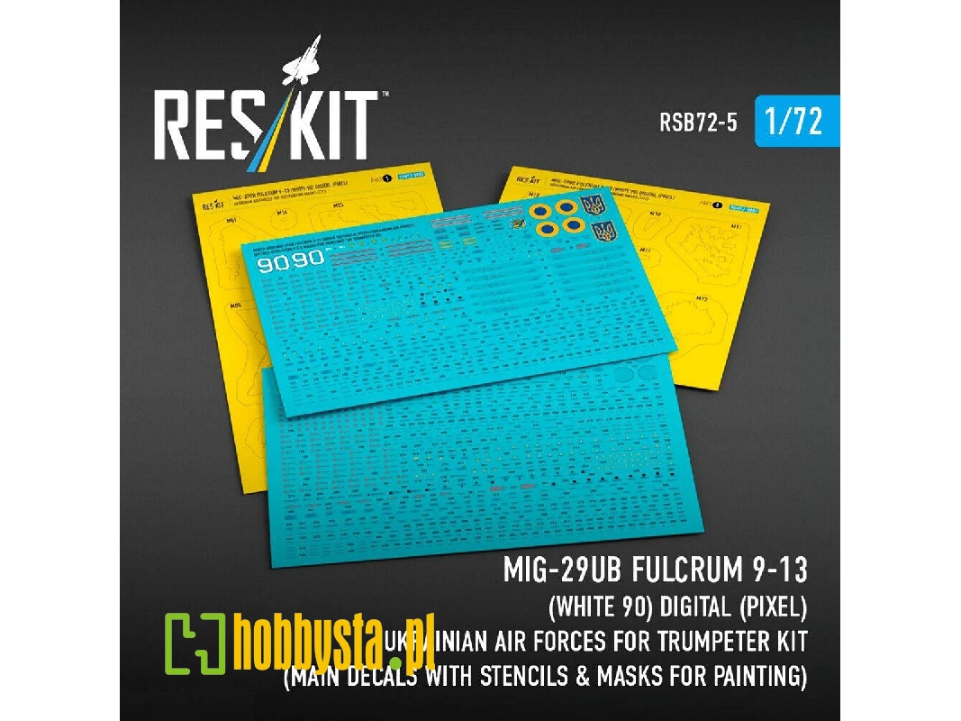 Mig-29 Ub / Fulcrum 9-13 - (White 90) Digital (Pixel) Ukrainian Air Forces For Trumpeter Kit (Main Decals With Stencils & Masks 