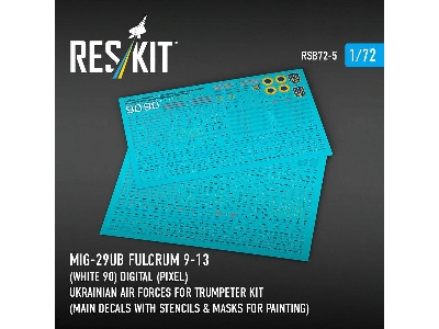 Mig-29 Ub / Fulcrum 9-13 - (White 90) Digital (Pixel) Ukrainian Air Forces For Trumpeter Kit (Main Decals With Stencils & Masks 