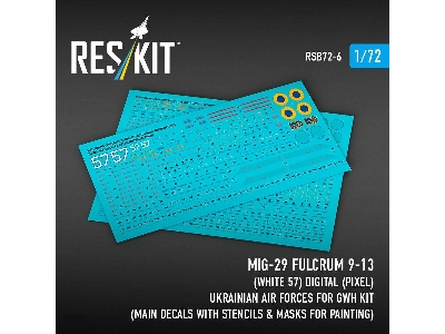 Mig-29 Fulcrum 9-13 - (White 57) Digital (Pixel) Ukrainian Air Forces For Gwh Kits (Main Decals With Stencils & Masks For Painti