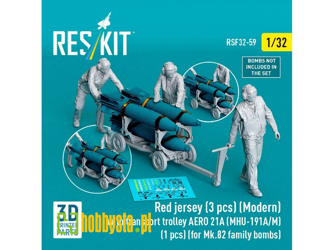 Modern Red Jersey (3 Figures) With Transport Trolley Aero 21a (Mhu-191a/M) (1 Piece) (For Mk.82 Family Bombs / 3d Printed) - ima