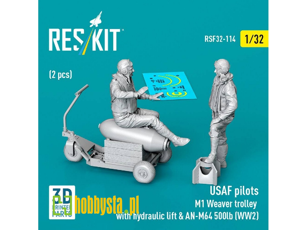 Usaf Ww2 Pilots (2 Pcs) & M1 Weaver Trolley With Hydraulic Lift & An-m64 500lb (3d-printed) - image 1