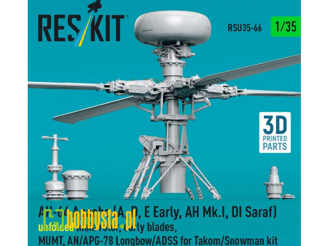 Ah-64 Apache (A, D, E Early, Ah Mk.I, Di Saraf) - Unfolded Main Rotor, Early Blades, Mumt, An/Apg-78 Longbow/Adss (For Takom / S