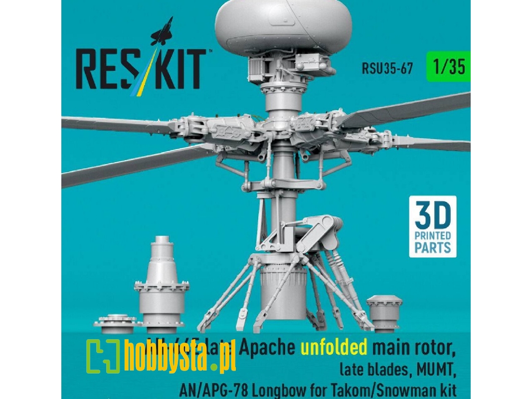 Ah-64 E Late Apache - Unfolded Main Rotor, Late Blades, Mumt, An/Apg-78 Longbow (For Takom / Snowman Kits / 3d-printed) - image 