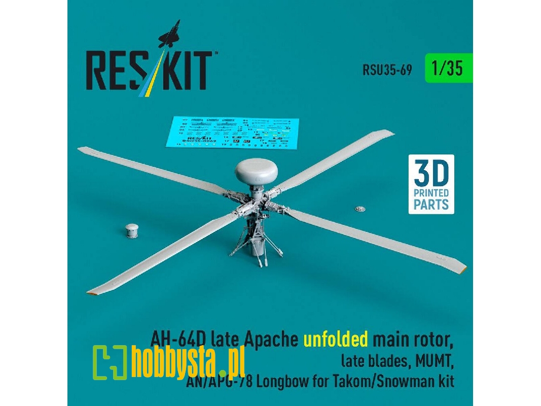 Ah-64 D Late Apache - Unfolded Main Rotor, Late Blades, Mumt, An/Apg-78 Longbow (For Takom / Snowman Kits / 3d-printed) - image 
