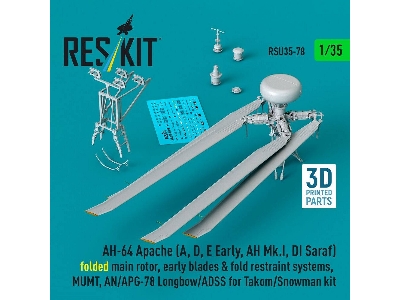 Ah-64 Apache (A, D, E Early, Ah Mk.I, Di Saraf) - Folded Main Rotor, Early Blades & Fold Restraint Systems, Mumt, An/Apg-78 Long