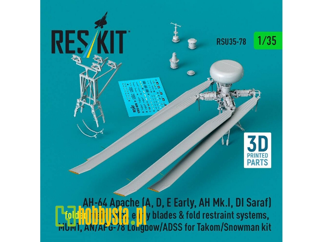 Ah-64 Apache (A, D, E Early, Ah Mk.I, Di Saraf) - Folded Main Rotor, Early Blades & Fold Restraint Systems, Mumt, An/Apg-78 Long