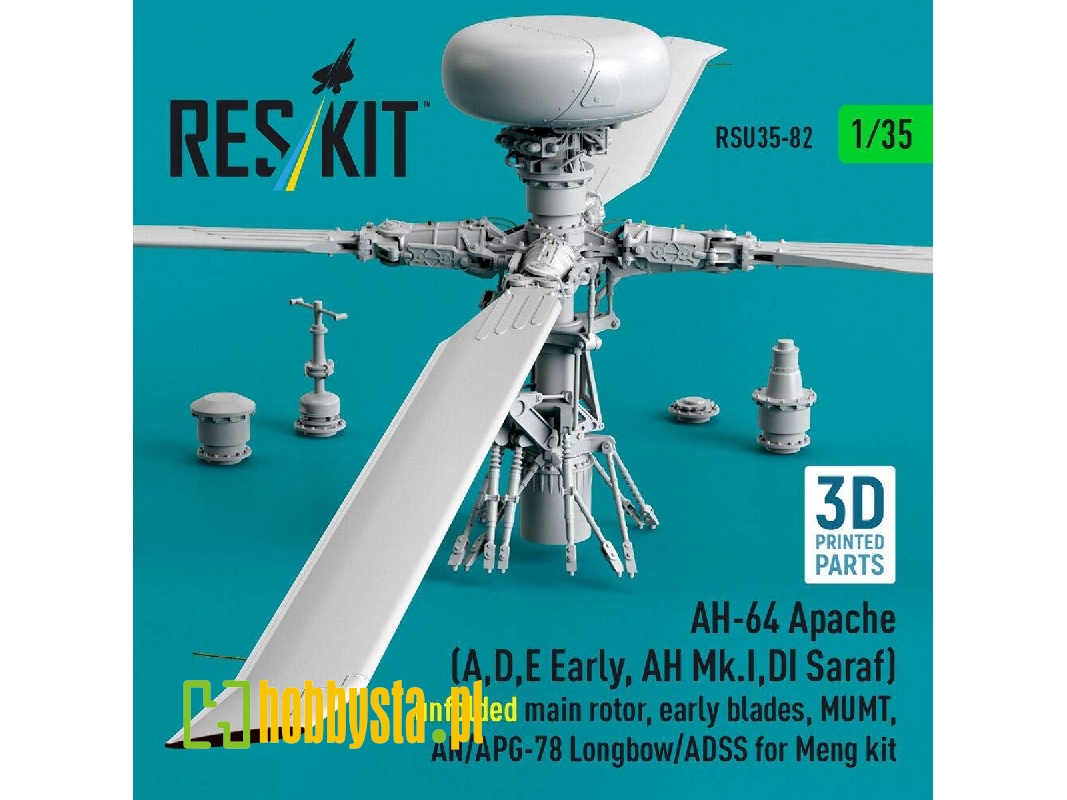 Ah-64 Apache (A,d,e Early, Ah Mk.I,di Saraf) - Unfolded Main Rotor, Early Blades, Mumt, An/Apg-78 Longbow/Adss (For Meng Kits / 