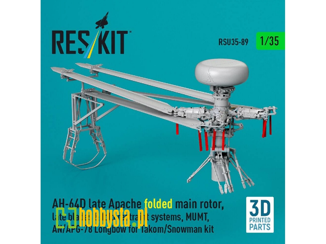Ah-64 D Late Apache - Folded Main Rotor, Late Blades & Fold Restraint Systems, Mumt, An/Apg-78 Longbow (For Takom And Snowman Ki
