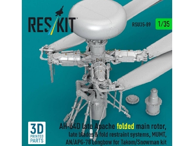 Ah-64 D Late Apache - Folded Main Rotor, Late Blades & Fold Restraint Systems, Mumt, An/Apg-78 Longbow (For Takom And Snowman Ki