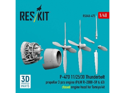 Republic P-47 D 11/25/30 Thunderbolt - Propeller (3 Pcs) And Engine (P&w R-2800-59 & 63) / Closed Engine Hood (For Tamiya Kits /