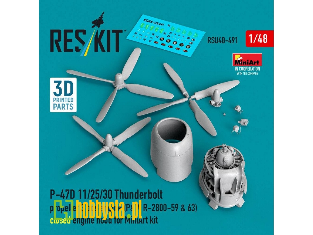 Republic P-47 D 11/25/30 Thunderbolt - Propeller (3 Pcs) And Engine (P&w R-2800-59 & 63) / Closed Engine Hood (For Miniart Kits 