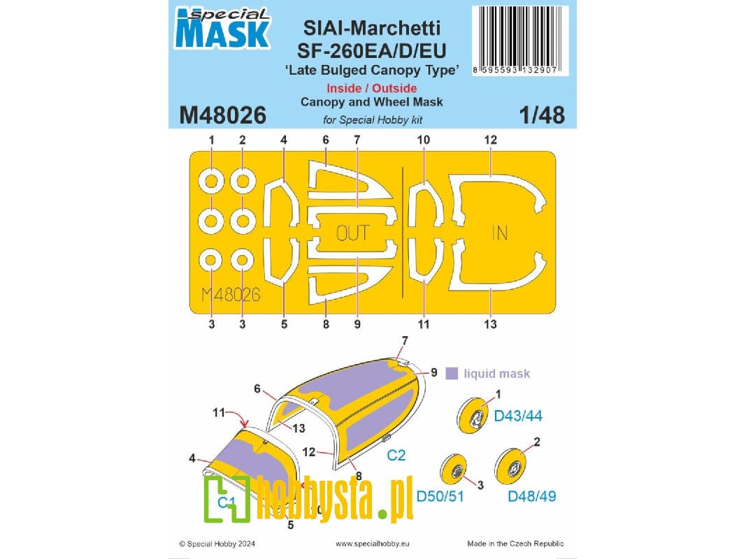 Siai-marchetti Sf-260ea/D/Eu 'late Bulged Canopy Type' Inside/Outside Canopy And Wheel Mask (For Special Hobby) - image 1