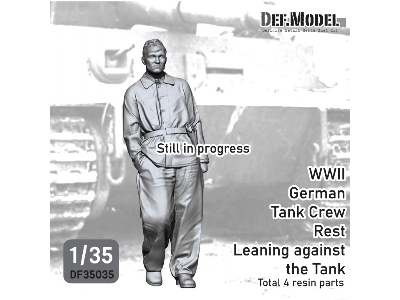 German Wwii Tank Crew Rest Leaning Front Of Tiger I (1 Figure /  2 Head / 3d-printed) - image 1
