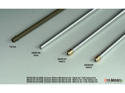 Us M36 Jackson - 90 Mm M3 Metal Barrel Set - Early (For Tamiya Kits) - image 5