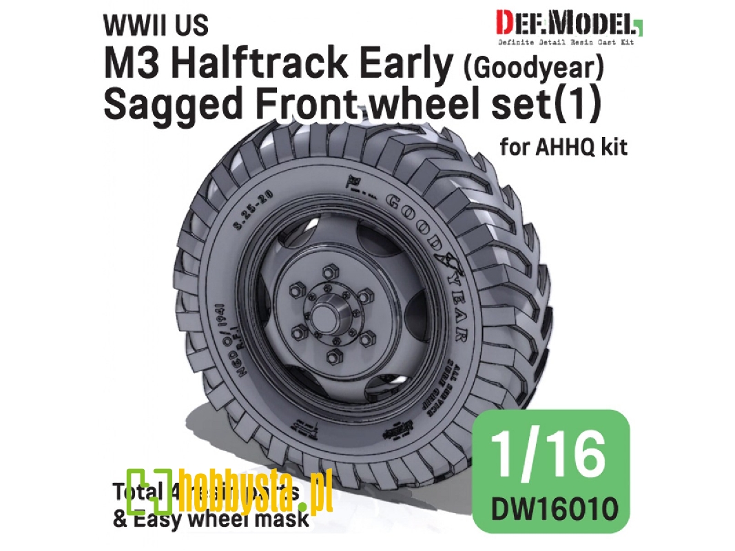 Us Ww2 M3 Halftrack Early - Front Sagged Wheel Set 1 / Goodyear (For Ahhq Kits) - image 1