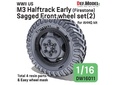 Us Ww2 M3 Halftrack Early - Front Sagged Wheel Set 2 / Firestone (For Ahhq Kits) - image 1