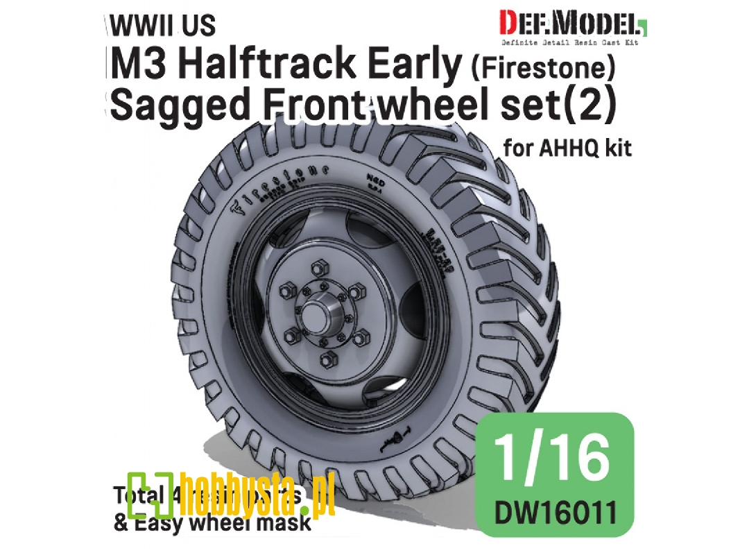 Us Ww2 M3 Halftrack Early - Front Sagged Wheel Set 2 / Firestone (For Ahhq Kits) - image 1