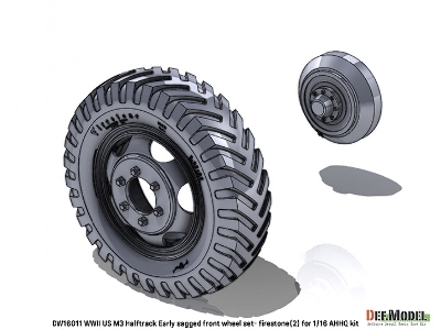 Us Ww2 M3 Halftrack Early - Front Sagged Wheel Set 2 / Firestone (For Ahhq Kits) - image 2