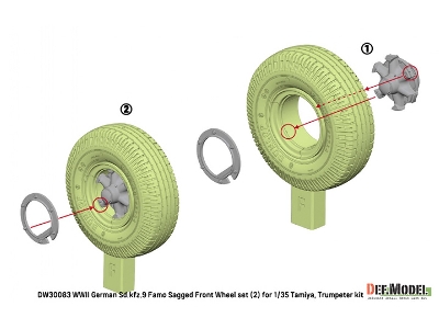 German Sd.Kfz.9 Famo - Front Wheel Set 2 - Deutsch Dunlop (For Tamiya And Trumpeter Kits) - image 6