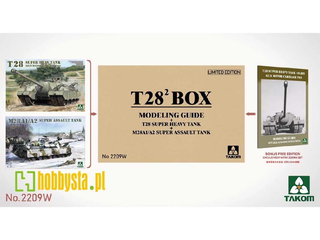 T28 Box Modeling Guide +  T28 Super Heavy Tank + M28 A1/A2 Super Assault Tank (3 In 1 Kit) - image 1