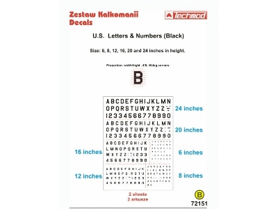 U.S. Letters & Numbers Black (Size 6,8,12,16,20 I 24 Cale) - image 1