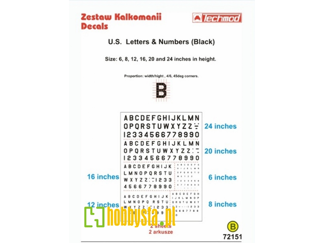 U.S. Letters & Numbers Black (Size 6,8,12,16,20 I 24 Cale) - image 1