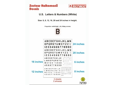 U.S. Letters & Numbers White (Size 6,8,12,16,20 I 24 Cale) - image 1