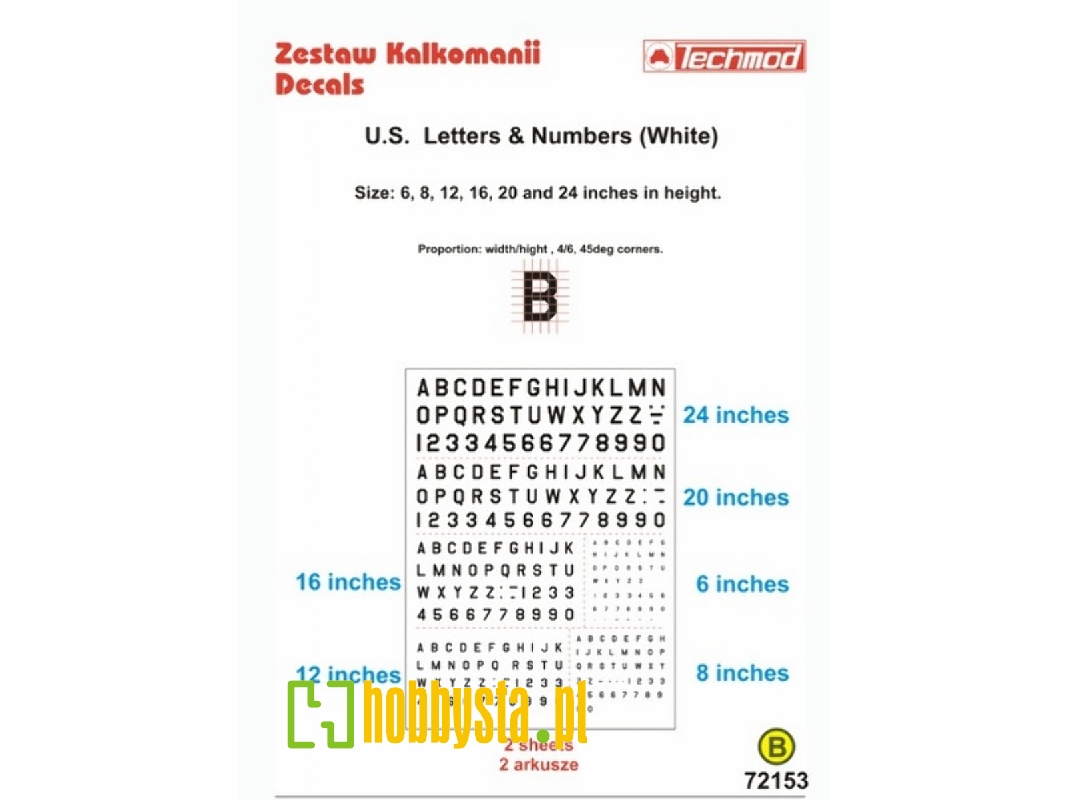U.S. Letters & Numbers White (Size 6,8,12,16,20 I 24 Cale) - image 1
