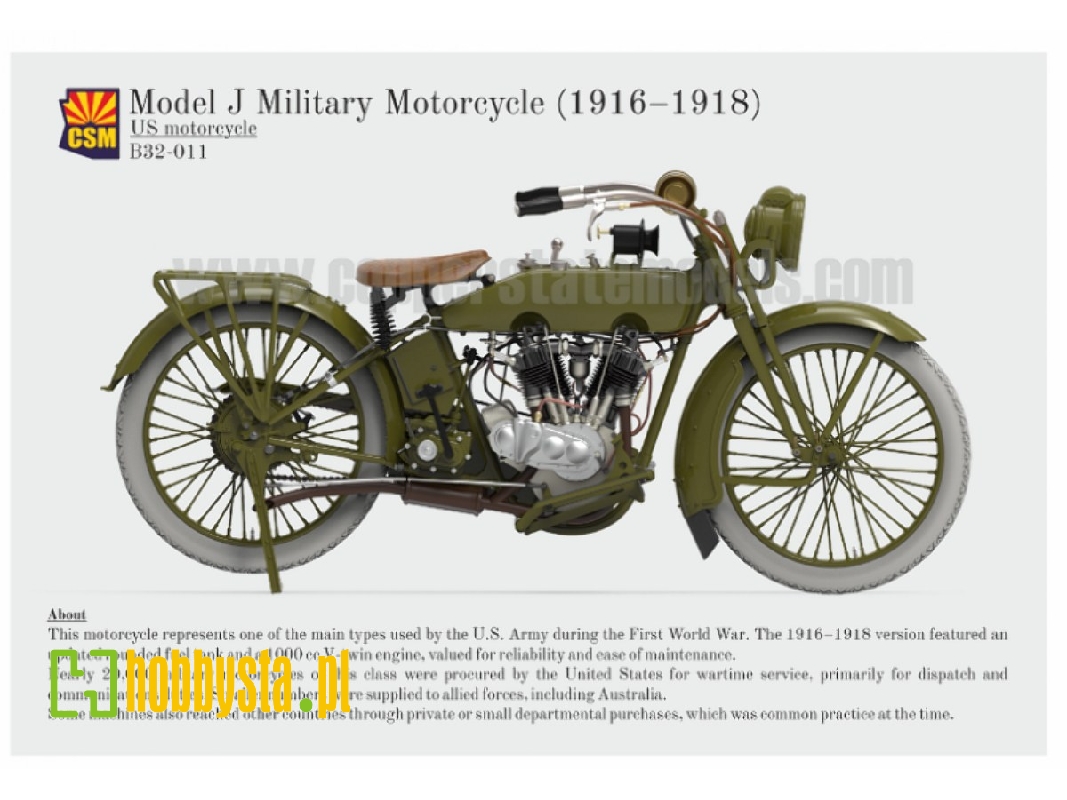 Us Model J Military Motorcycle 1916-1918 (3d-printed) - image 1