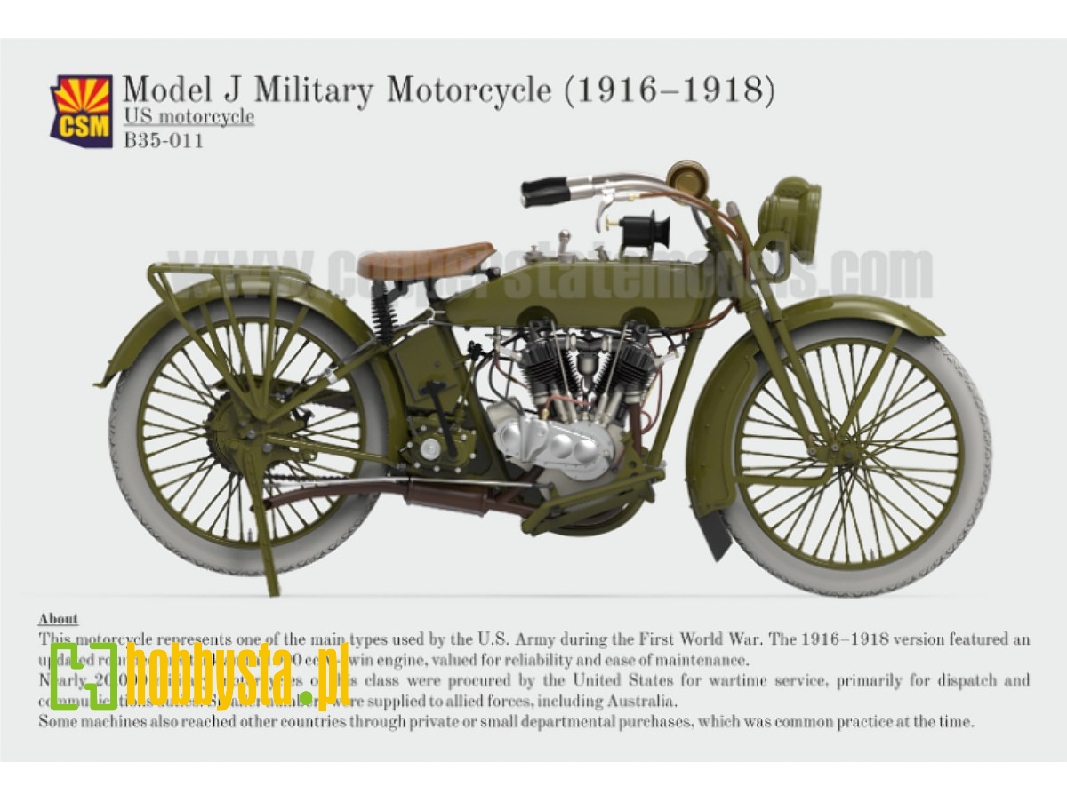 Us Model J Military Motorcycle 1916-1918 (3d-printed) - image 1