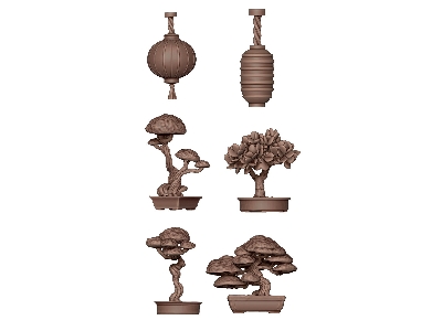 Japanese Lamps & Bonsai (3d-printed / 19 Pcs) - image 1