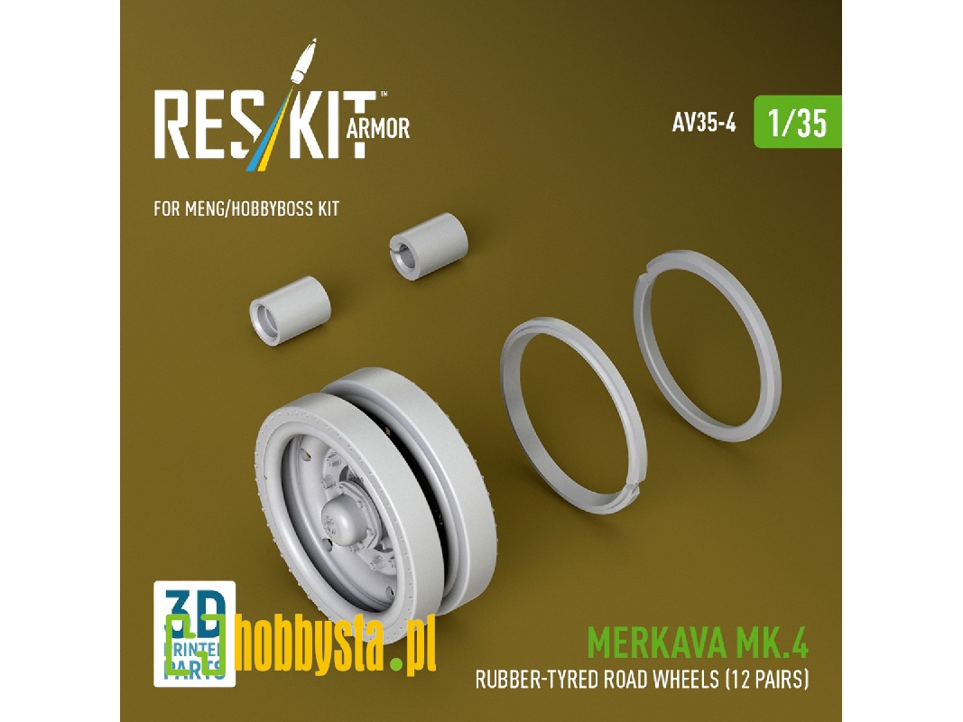 Merkava Mk.4 - 3d-printed Rubber-tyred Road Wheels (12 Pairs / For Meng And Hobbyboss Kits) - image 1
