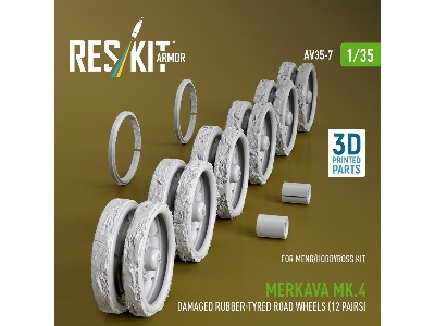 Merkava Mk.4 - Damaged 3d-printed Rubber-tyred Road Wheels (12 Pairs / For Meng And Hobbyboss Kits) - image 1