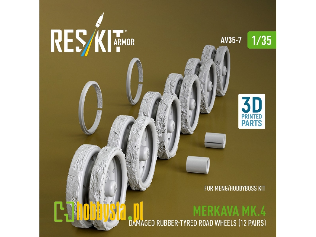 Merkava Mk.4 - Damaged 3d-printed Rubber-tyred Road Wheels (12 Pairs / For Meng And Hobbyboss Kits) - image 1