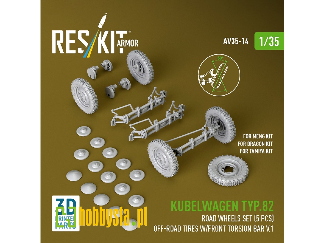 Kubelwagen Typ 82 - 3d-printed Road Wheels Set With Off-road Tires (5 Pcs / For Meng / Dragon And Tamiya Kits) - image 1