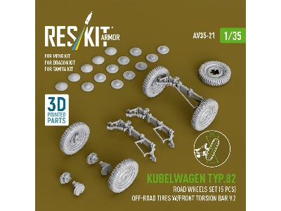 Kubelwagen Typ 82 - 3d-printed Road Wheels Set (5 Pcs) With Off-road Tires And Front Torsion Bar Volume 2 (For Meng / Dragon And