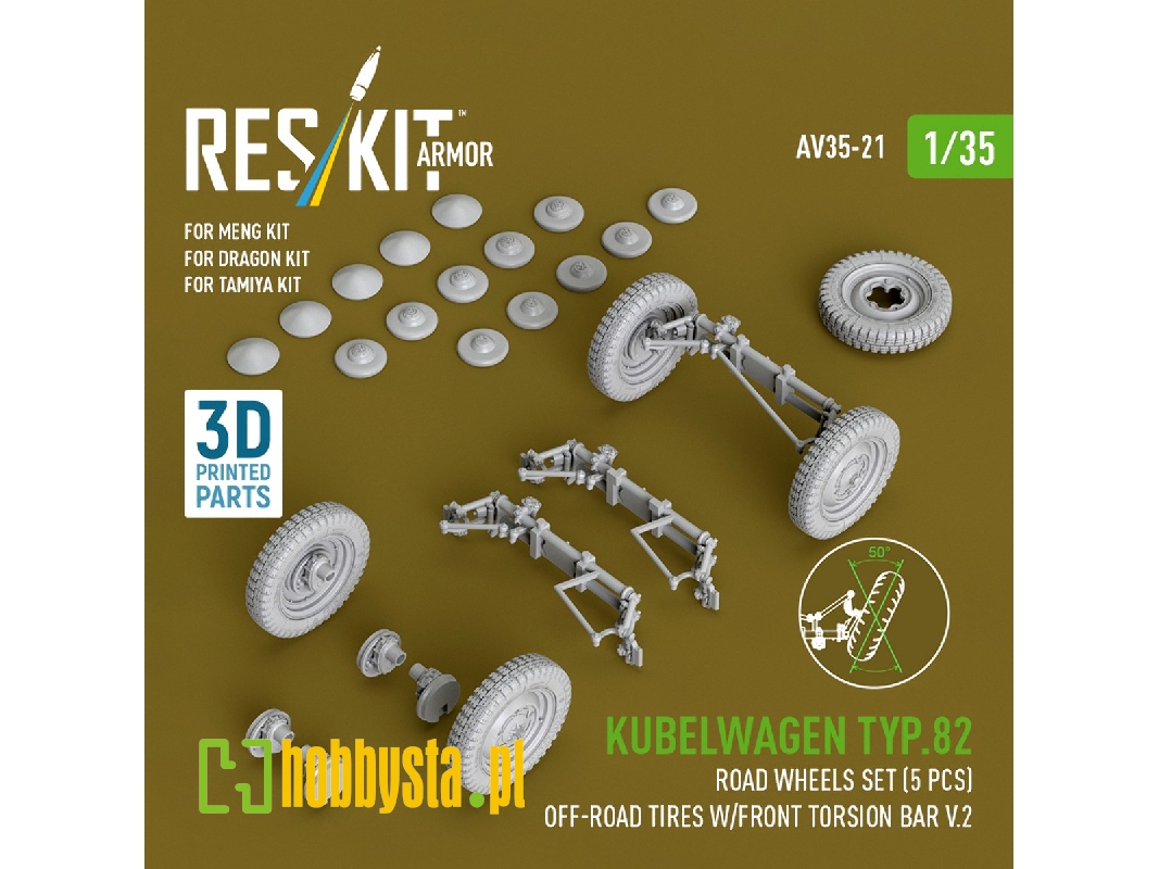 Kubelwagen Typ 82 - 3d-printed Road Wheels Set (5 Pcs) With Off-road Tires And Front Torsion Bar Volume 2 (For Meng / Dragon And