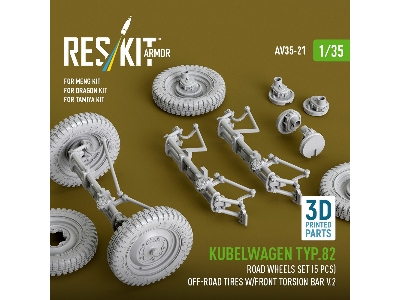 Kubelwagen Typ 82 - 3d-printed Road Wheels Set (5 Pcs) With Off-road Tires And Front Torsion Bar Volume 2 (For Meng / Dragon And