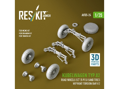 Kubelwagen Typ 82 - 3d-printed Road Wheels Set (5 Pcs) With Sand Tires And Front Torsion Bar Volume 2 (For Meng / Dragon And Tam