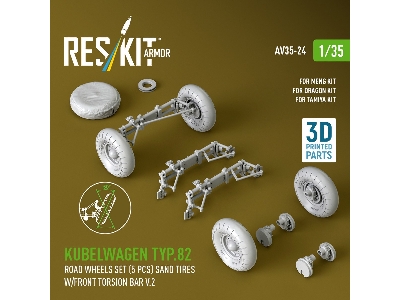 Kubelwagen Typ 82 - 3d-printed Road Wheels Set (5 Pcs) With Sand Tires And Front Torsion Bar Volume 2 (For Meng / Dragon And Tam