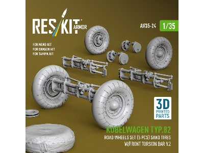 Kubelwagen Typ 82 - 3d-printed Road Wheels Set (5 Pcs) With Sand Tires And Front Torsion Bar Volume 2 (For Meng / Dragon And Tam