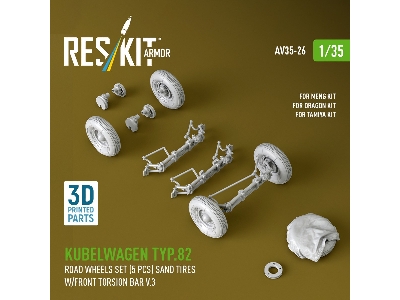Kubelwagen Typ 82 - 3d-printed Road Wheels Set (5 Pcs) With Sand Tires And Front Torsion Bar Volume 3 (For Meng / Dragon And Tam