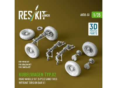 Kubelwagen Typ 82 - 3d-printed Road Wheels Set (5 Pcs) With Sand Tires And Front Torsion Bar Volume 1 (For Meng / Dragon And Tam