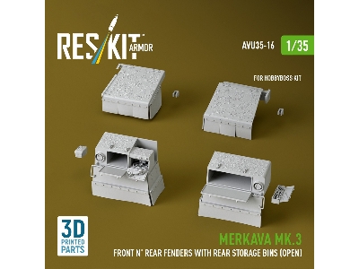 Merkava Mk.3 - Front And Rear Fenders With Rear Stowage Bins Open (For Hobby Boss Kits / 3d-printed) - image 1