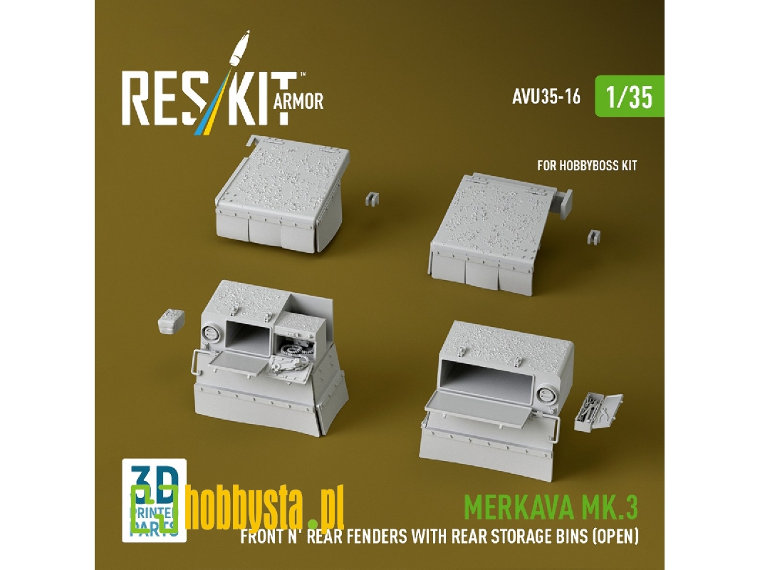 Merkava Mk.3 - Front And Rear Fenders With Rear Stowage Bins Open (For Hobby Boss Kits / 3d-printed) - image 1