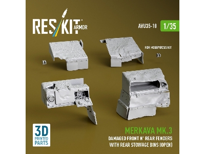 Merkava Mk.3 - Damaged Front And Rear Fenders With Rear Stowage Bins Open (For Hobby Boss Kits / 3d-printed) - image 1