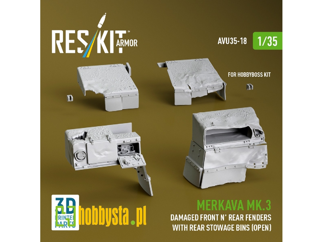 Merkava Mk.3 - Damaged Front And Rear Fenders With Rear Stowage Bins Open (For Hobby Boss Kits / 3d-printed) - image 1