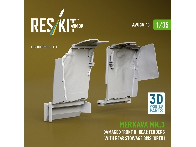 Merkava Mk.3 - Damaged Front And Rear Fenders With Rear Stowage Bins Open (For Hobby Boss Kits / 3d-printed) - image 3