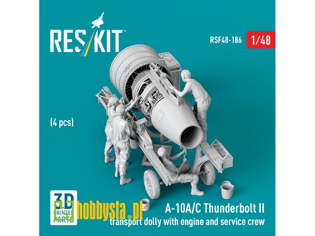 Fairchild A-10 A/C Thunderbolt Ii - Transport Dolly With Engine And Service Crew / 4 Figures (3d-printed) - image 1